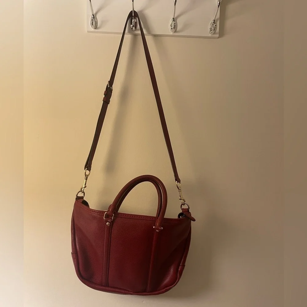 EUC Coach Central Satchel in Deep Red Polished Pebble 37154